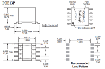 Mechanical Drawing - Coilcraft PoExxP Flyback Transformers